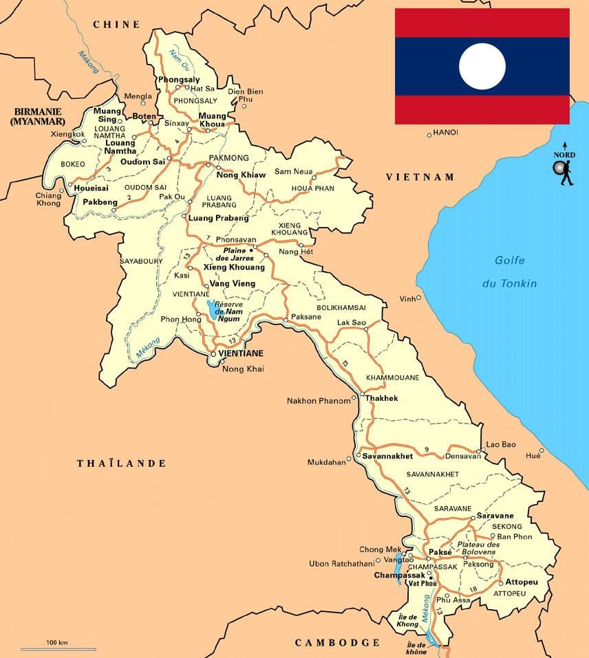 মানচিত্র দক্ষিণ লাওস