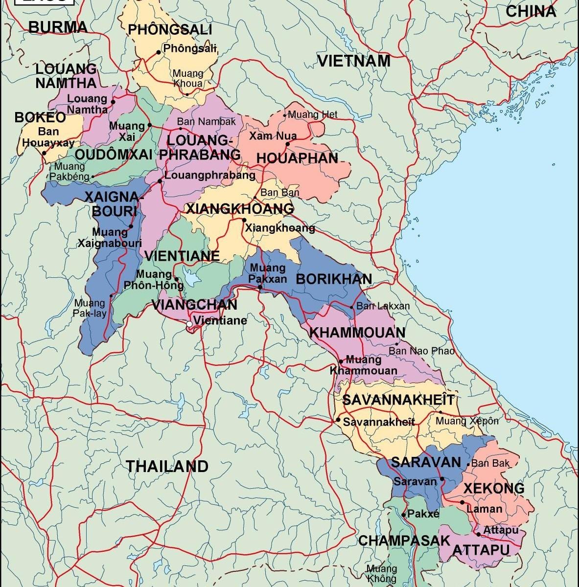 লাওস রাজনৈতিক মানচিত্র