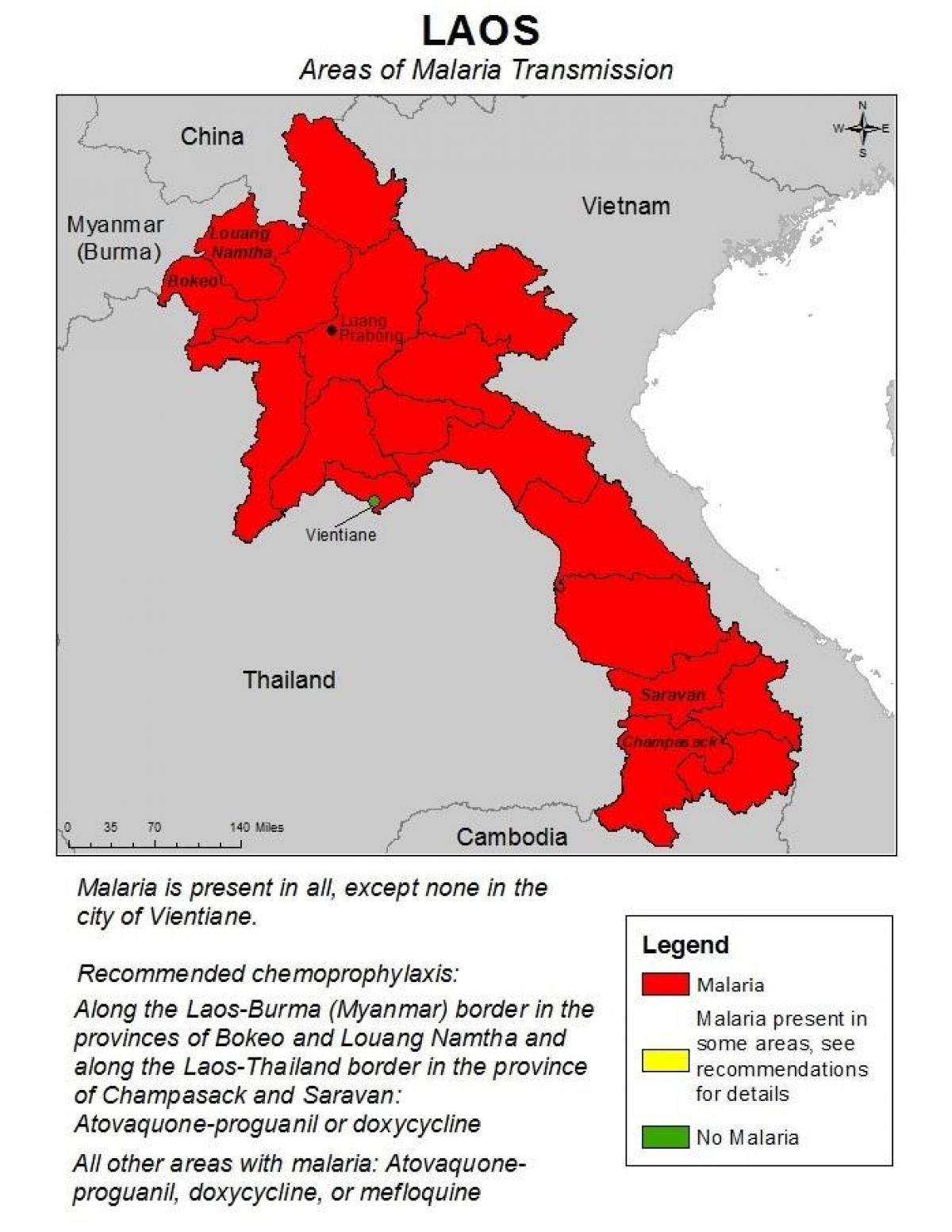 মানচিত্র, লাওস, ম্যালেরিয়া 